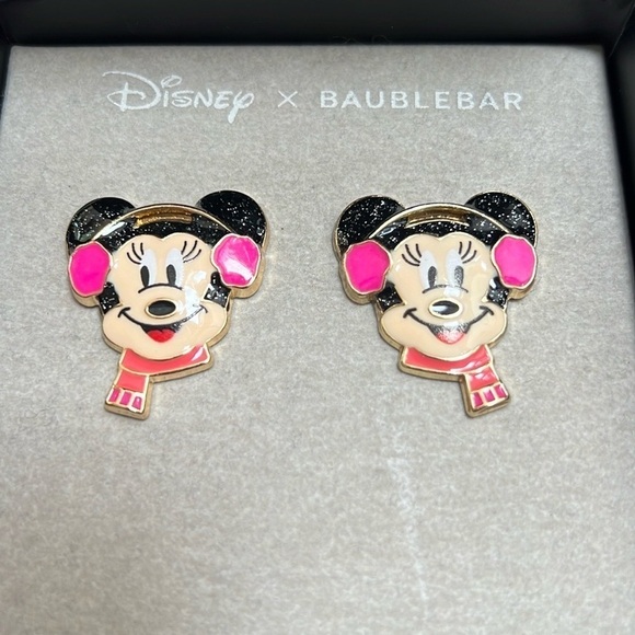 Disney Baublebar Earrings Minnie Mouse Winter Earmuffs NIB - Picture 2 of 6